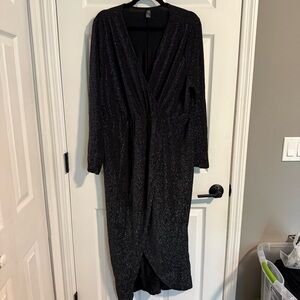SHEIN Curve Plus Size 4XL Black Glitter Long Sleeve Dress with Tulip Hem